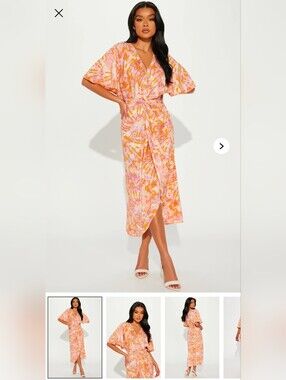 Fashion Nova NWT Orange Combo Abstract Maxi DRESS